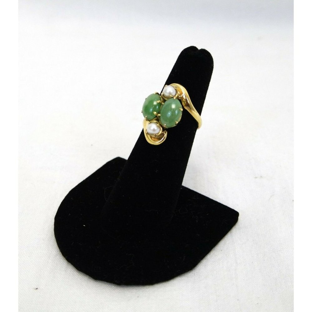 EUC Handmade Jade & Pearl Ring | 18K Gold, Size 5